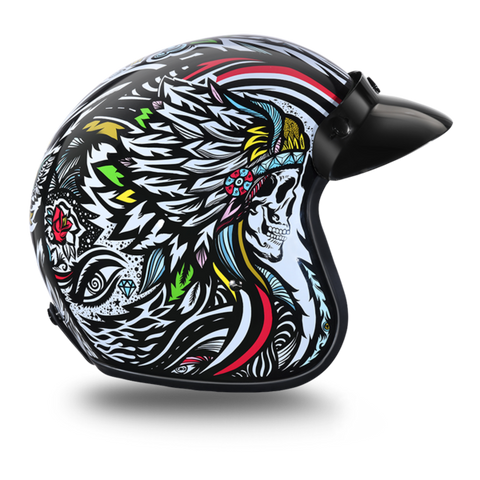 Daytona Helmets cruiser helmet open face with tribal design right side view.