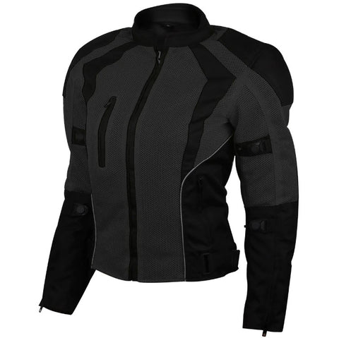 Vance Leathers women's black mesh motorcycle jacket with armor front angle