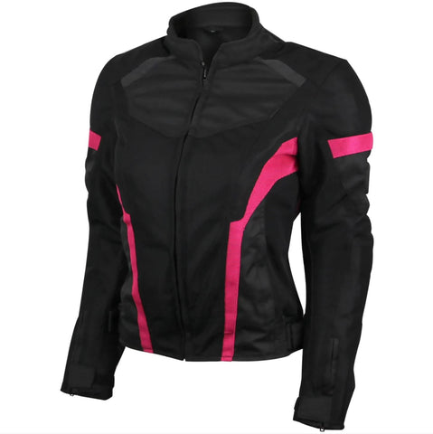 Vance Leathers women's pink mesh motorcycle jacket front angle